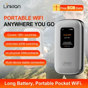LINKLAN 2026 Portable WiFi Hotspot-eSIM Global WiFi Hotspot,LTE Mobile 300Mbps , Dual-band, LED Display No SIMCard/Contract Needed, 16Devices,180+ Countries, for Car, RV, & Outdoor[Free 5GB US Data]