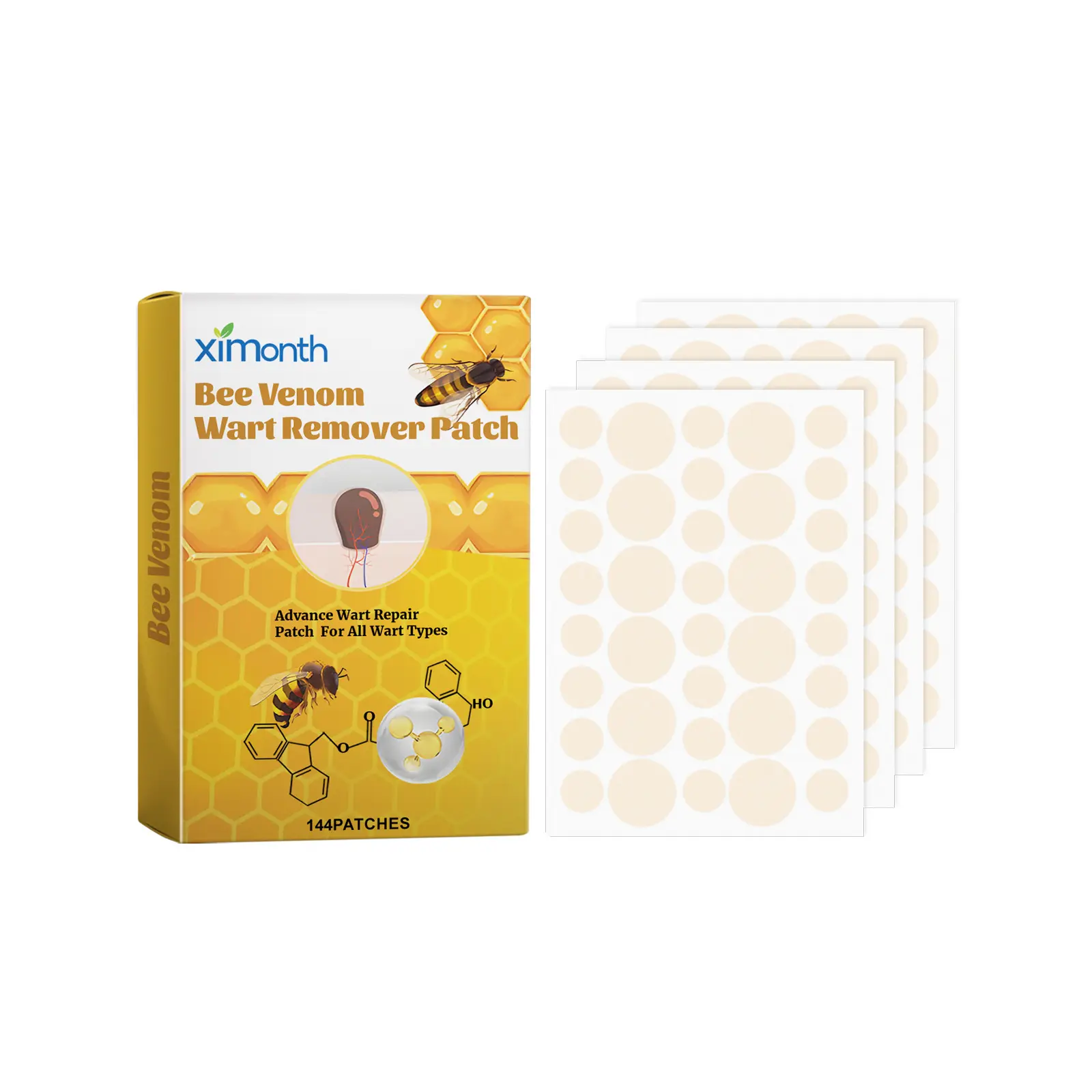 Ximonth Bee Extract Infused Multi-Use Skin Care Patches Gentle Surface Cleansing Sticker Soften Rough Uneven Skin Texture Mild Daily External Topical Maintenance for Face and Body