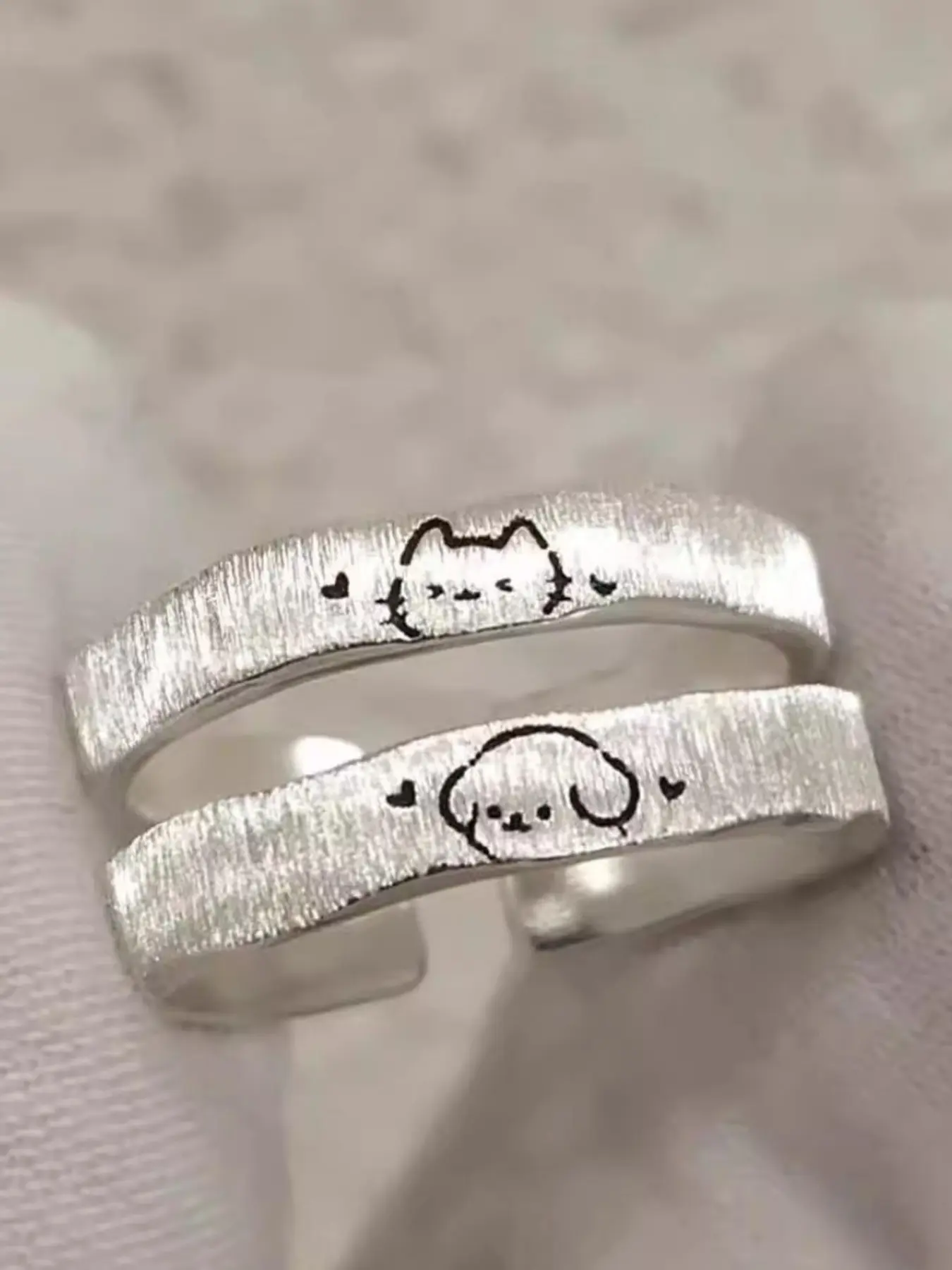 Cute Dog Cat Design Open Ring Set, Perfect for Couples Daily Wear, Adorable Animal Theme Jewelry, Stylish and Comfortable Accessories