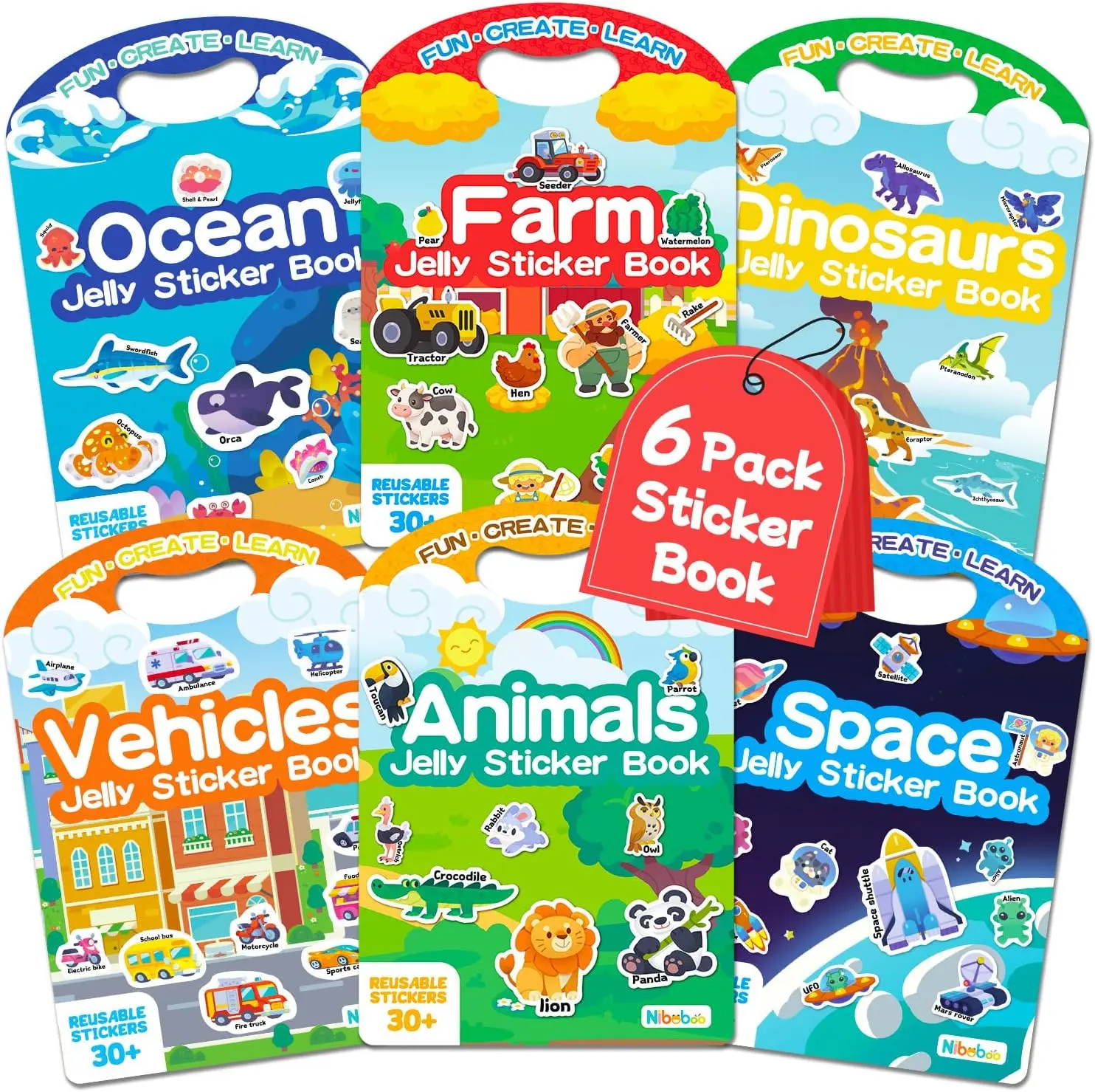 6 Pack Toddler Jelly Reusable Sticker Books Travel Activity Toy For Kids Ages 3 To 6 Ideal Holiday Gift For Boys Girls Portable Quiet Play For Road Trips,Christmas