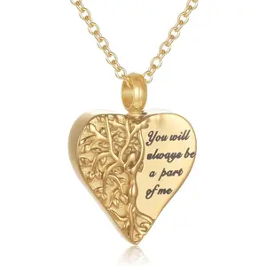 Tree Of Life Urn Necklace For Ashes For Women Girls Mom Stainless Steel Heart Cremation Jewelry For Ashes Of Loved Ones Keepsake Memorial Pendant