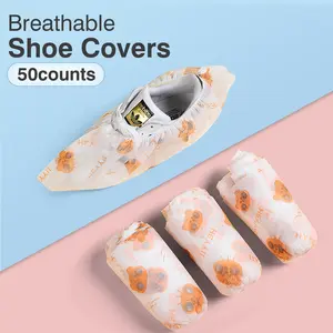 50 counts Disposable Thickened Cartoon Shoe Covers,Home Indoor Non-slip Anti-dirty Foot Cover, Breathable Foot Covers for Shoes