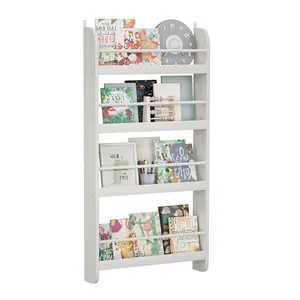 4 Tier Kids Bookshelf, Wall Mounted Kids Bookcases Organizer for Toys and Books