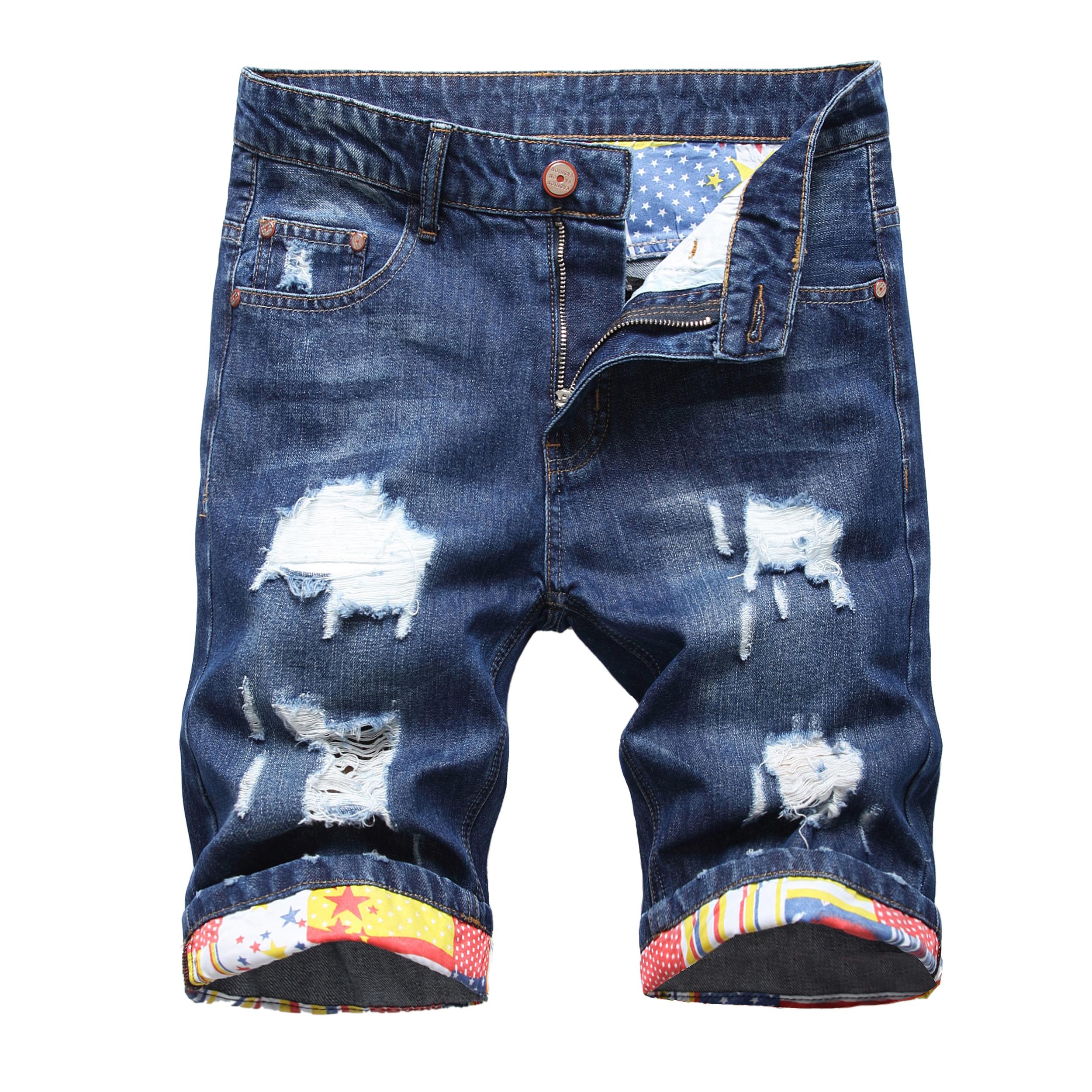 Men's Ripped Distressed Denim Shorts, Moto Biker Jeans Shorts with Broken Hole For Men