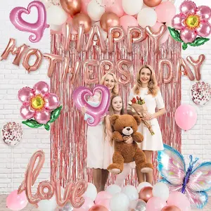 Pink Rose Gold Mother’s Day Balloon Garland Kit – Happy Mother’s Day Foil Balloons, Best Mom Theme, Flowers & Butterflies, Party Decor for Women & Girls