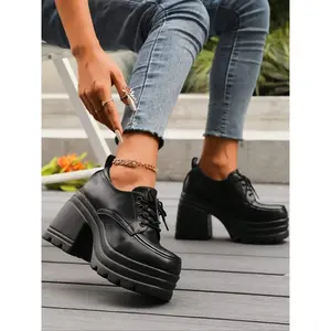 Women's Fashionable Lace Up Platform Shoes, Casual Comfortable Thick Sole Shoes for Daily Wear, Female All-match Trend Shoes for Daily Wear, Girl, Elegant Heeled Shoes, Platform Heels
