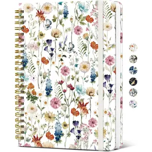Spiral Journal Notebook for Women, Pretty Hardcover Lined Notebook for Work & Note Taking, Aesthetic Cute Journal for Writing, 140 Pages, 6"x8", Floral