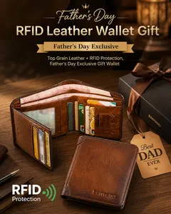 Cognac Brown Vertical Trifold Vintage Wallet - Classic American Cowboy Casual Driver's License Leather Card Holder, Multi-Functional Leather Case, Holiday Gift