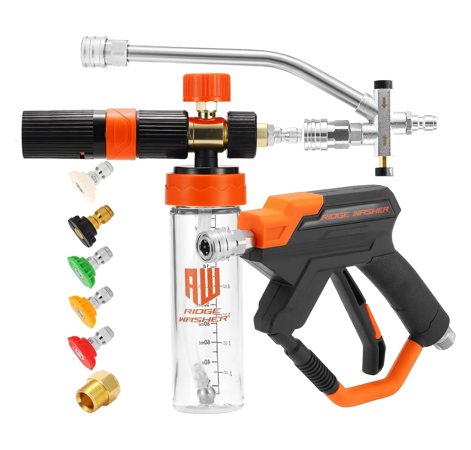 【Storage Upgrade】RIDGE WASHER Pressure Washer Gun with Mini Foam Cannon 200 ml, No Dilution Double Tip Attachment, No Leaking Wide Application for Cars Motorcycles, DealsForYouDays