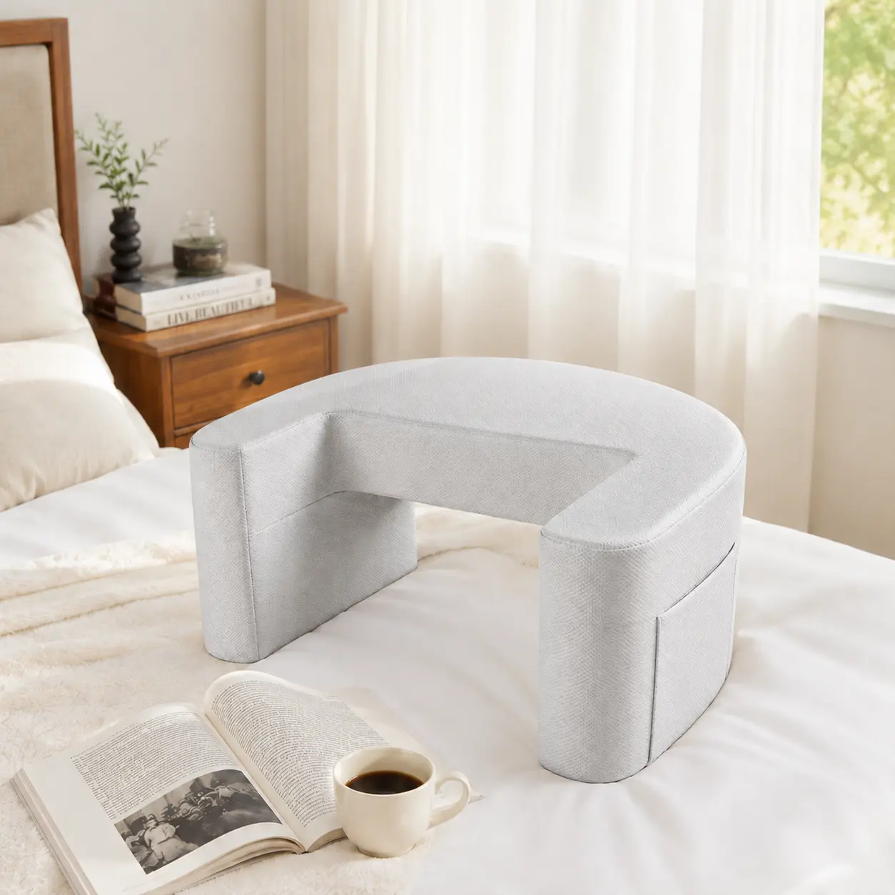 Premium Ergonomic Reading Pillow for Bed Sitting Up, Back Support Cushion for Reclining, Lounging, Gaming & Watching TV, Multi-Functional Waist, Arm & Posture Support Pillow for Couch, Floor, Bedroom