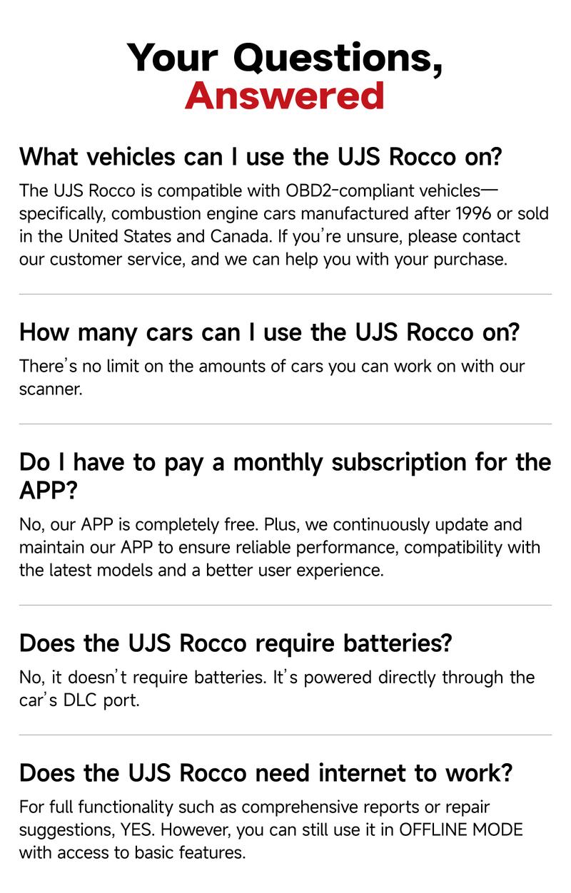 UJS Rocco/SafeScan Car Scanner, OBD2 Scanner All System Diagnostic Tool, Check DTCs, Emission Test, Repair Guides, Check Engine Car Code Reader, Performance Test, Vehicle Safety