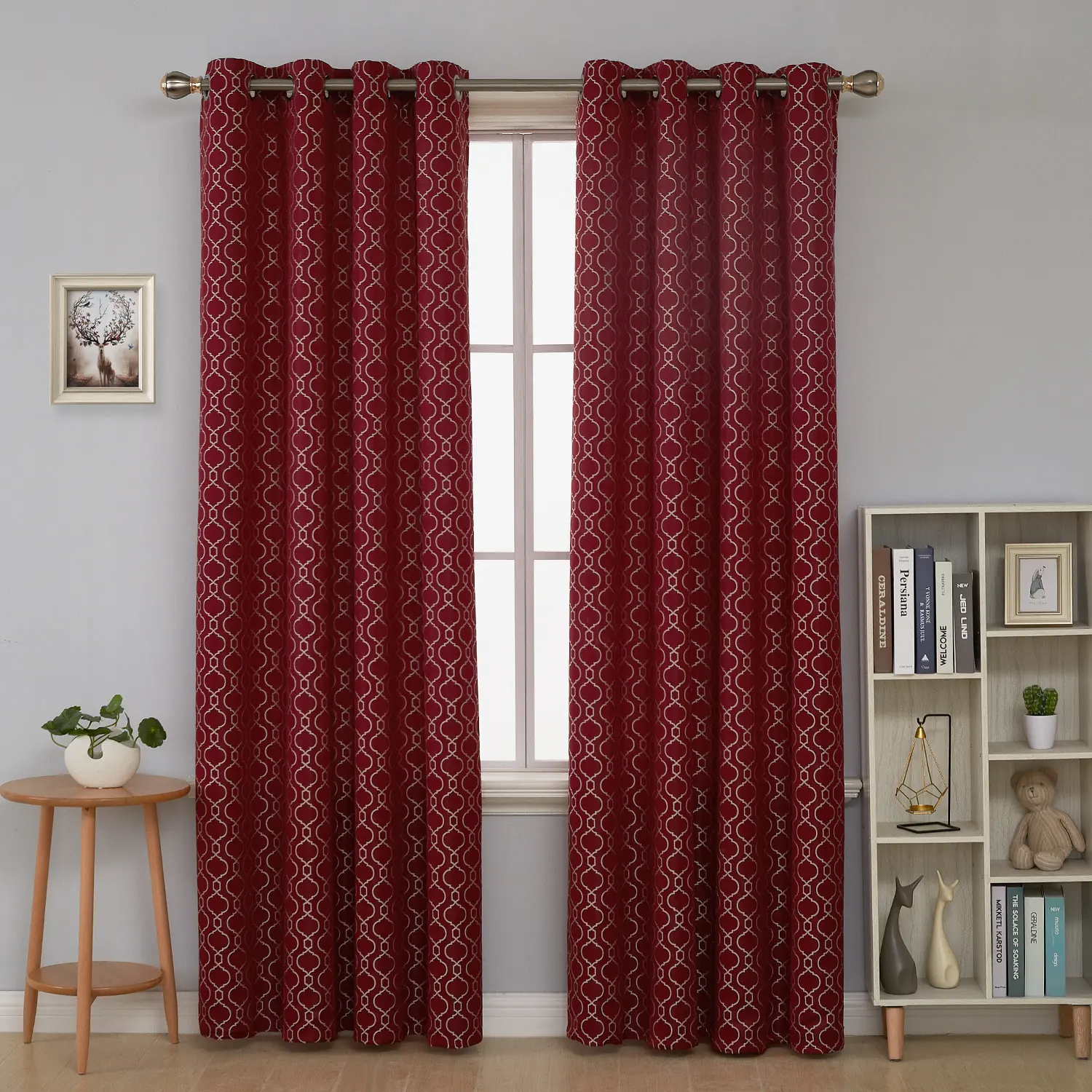 Deconovo Moroccan Jacquard Blackout Curtains, Geometric Pattern White Grommet Window Drapes for Bedroom and Living Room