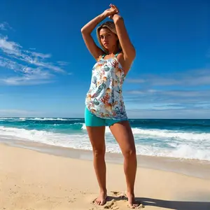 Plus Size Women Tankini Set 2 Piece Tummy Control Swimwear High Stretch Bathing Suit With Boy Shorts Conservative Beach Pool Swim Outfit