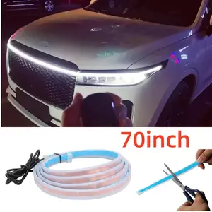 car ambient light hood light car LED light strip dynamic scanning start effect neon decorative light 70 in flexible headlight universal engine hood decoration suitable for cars SUV、 truck