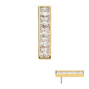 Invictus 5 CZ Channel Set Bar 14K Gold Threadless End