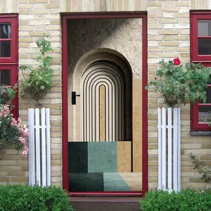 2pcs Stereo Decorative Door Wall Sticker European Retro Arch Frame Decal Self Adhesive Wallpaper for Living Room Entrance Corridor Removable Waterproof PVC Home Wall Art Decoration Mural Sticker