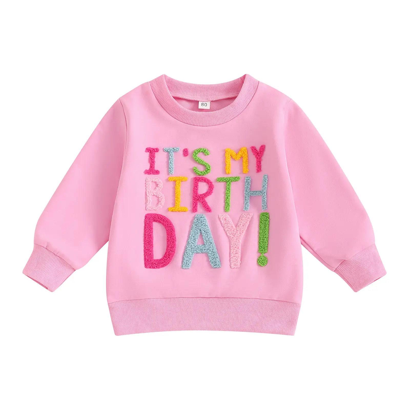 Canrulo Kids Toddler Girls Birthday Sweatshirt Long Sleeve Solid Color Letters Embroidery Jumper Outfits Little Girls Cotton Birthday Celebration Swea