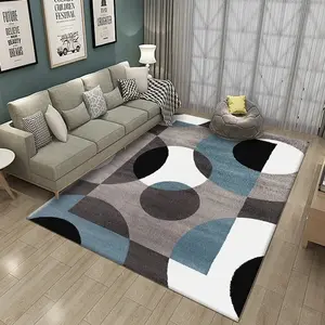 Modern Geometric Circle Flannel Area Rug - Blue Grey Black White Abstract Print Soft Mat for Living Room & Bedroom, Non-Slip Contemporary Home Decor #GeometricCircleRug #AbstractMat #ModernHomeDecor #BlueGreyCarpet #NonSlipFlannelRug