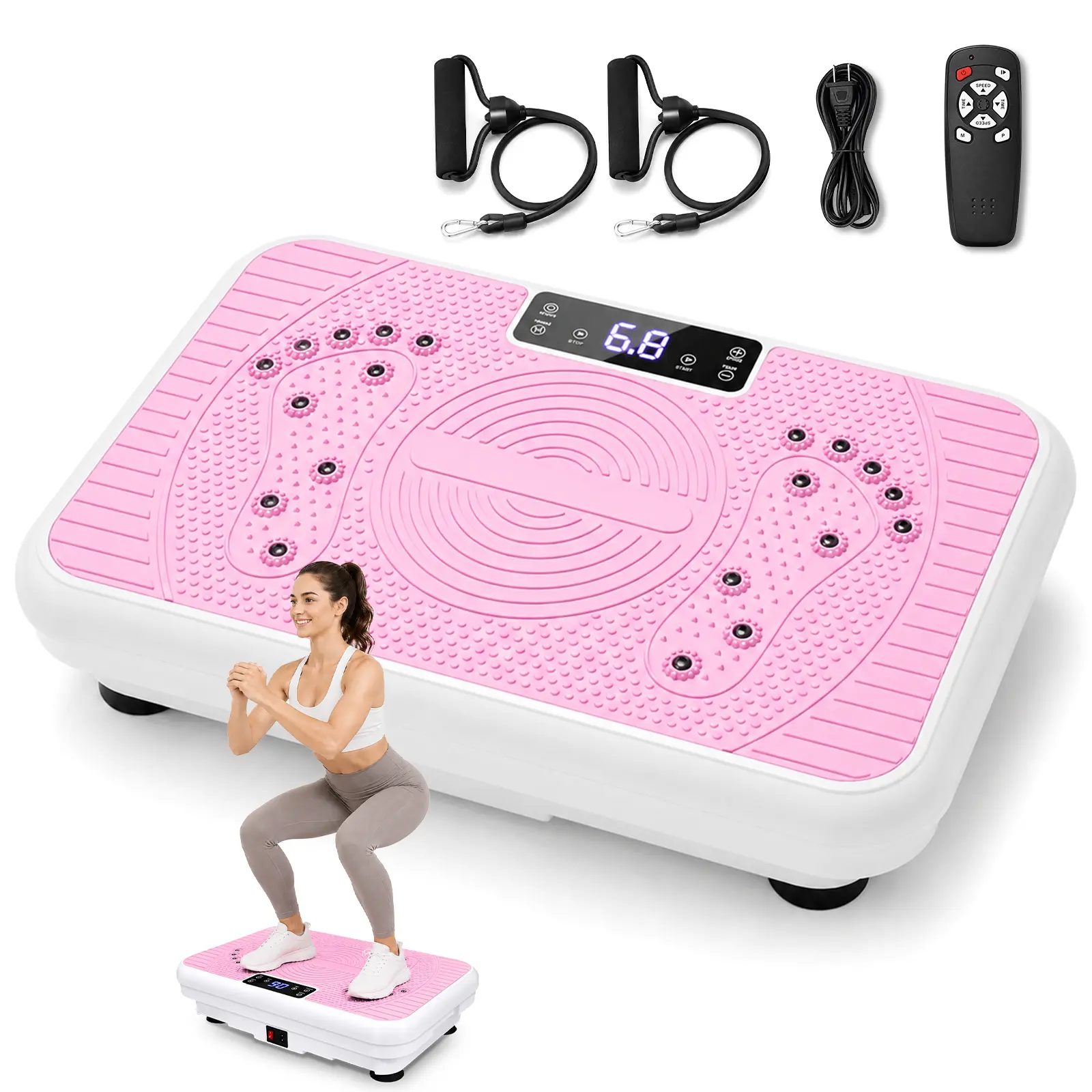 Vibration Plate for Lymphatic Drainage, Whole Body Vibration Exercise Machine, Compact Home Gym Workout Equipment-Pink