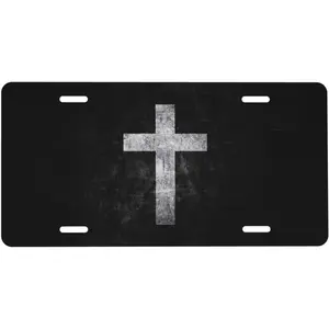 Vintage Jesus Cross Front License Plate 6x12 – Christian Religious Aluminum Metal Car Vanity Tag Cover for Truck SUV with 4 Holes Gift