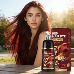 500ml 7-in-1 Red Hair Dye Shampoo Gentle Hair Dye | Natural Gray Coverage, Herbal Formula with Ginseng Extract, Plant-Based Care, Salon-Quality Results at Home