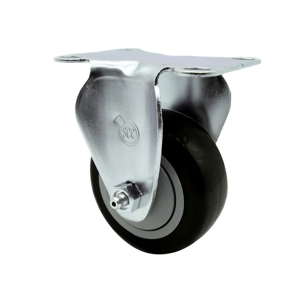 Heavy Duty Durable 1 Service Caster, Matte Black Polyurethane Castors, 3.5 in. Diameter Rigid Furniture Moving Wheel (212 MAIN SCC-20R3514-PPUB-BLK-TP2) - 3.13 x 4.13 in. Top Plate, 300 lbs Capacity, Concrete/Tile Compatible, Carts/Equipment Support