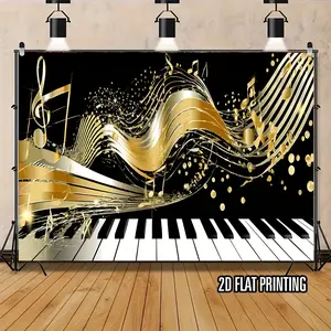 1pc Music Backdrop Piano Keys Theme Golden Musical Notes Keyboard for Birthday Christmas Celebration
