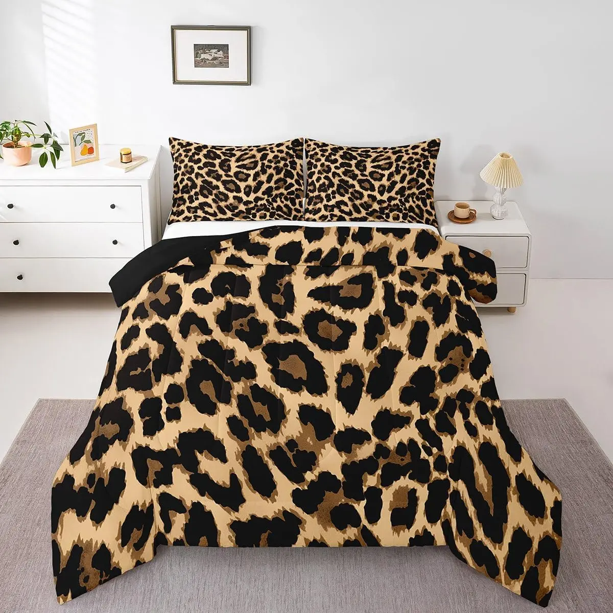 Feelyou 3D Emboss Queen Bed Comforter Set - Breathable Black Brown African-Inspired Leopard Pattern Bedding, Animal-Themed Bedroom Decor (African-Inspired 3D Emboss Duvets & Sets), Room Decor, Leopard Print