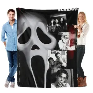 "Scream Ghostface Collage Flannel Blanket,with Iconic Ghostface Mask and Classic 'Scream' Scenes,Soft and Stylish It Is An Excellent Gift for Children, Family and Friends