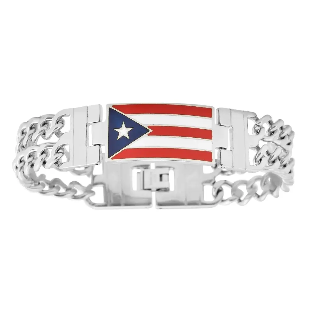 My Daily Styles Male Puerto Rico Flag Graphic Bangle, 0.7 Inches Wide Fashion Costume Jewelry Accessory, 8.5" Length, Puerto Rico Graphic Bracelets & Bangles, Casual, Durable, Meaningful Accessory, Stylish, Stainless Steel, Link Chain, 0.7" Width, Gold-To