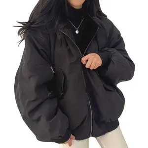 Womens Fleece Lined Jacket Reversible Zip Up Fuzzy Faux Fur Hoodie Oversized Warm Sweatshirt