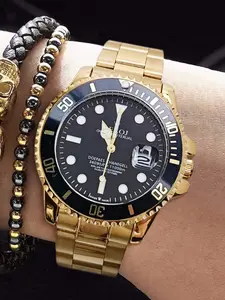 New Submariner Series Gold Ghost Watch Men's Quartz Wristwatch High Aesthetic Luxury Fashion Business Casual Unique Glow Waterproof Calendar Steel Strap