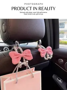 Bow Car Hook，Car Hook with a Bow，Cute Bow Car Hangers，Cute Bow Car Seat Headrest Hook Hanger for Purses and Bags, Cute Bow Car Seat Headrest Hook Hanger for Purses and Bags