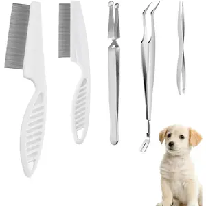 6 Pcs Tick Removal Tool Kit for Pets, 3 Stainless Steel Tick Tweezers with Storage Pouch, 2 Tick Comb Grooming Tools for Cats & Dogs Safe Tick Puller for Ticks Fleas Removal