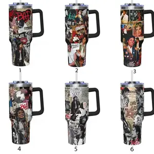 Michael Jackson King of Pop 40oz Tumbler with Handle | Stainless Steel Insulated Travel Mug, Leakproof Lid, Gift for MJ Fans