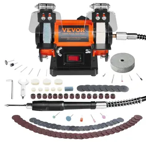 VEVOR Jewelry Polisher, Bench Grinder Polishing & Buffing Machine, 3590RPM Bench Lathe Polisher with 1 Wool Wheel & 1 Abrasive Fiber Wheel & 1 Grinding Wheel & 100pcs Tools