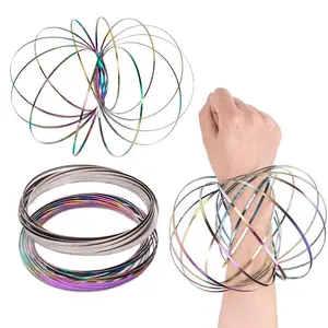 2Pcs Flow Spinner Rings, Stainless Steel 3D Geometric Bracelets, Rainbow & Sliver Kinetic Spiral Rings for Relaxation and Focus, Stylish Fidget Accessories