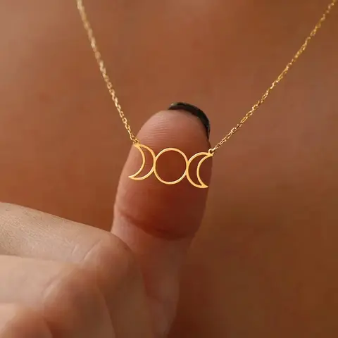 Vintage Simple Hollow Moon Stainless Steel Dainty Fine Chain Necklace, Fashionable Elegant Necklace for Women, Versatile Everyday Jewelry Accessory, Dainty Necklaces