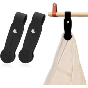 2 Pcs Strong Magnetic Towel Clips for Kitchen, Waterproof Silicone Towel Holder for Oven Handle Fridge, No Drill Multi-Purpose Kitchen Towel Clip, Bathroom, Outdoor Use (Black)