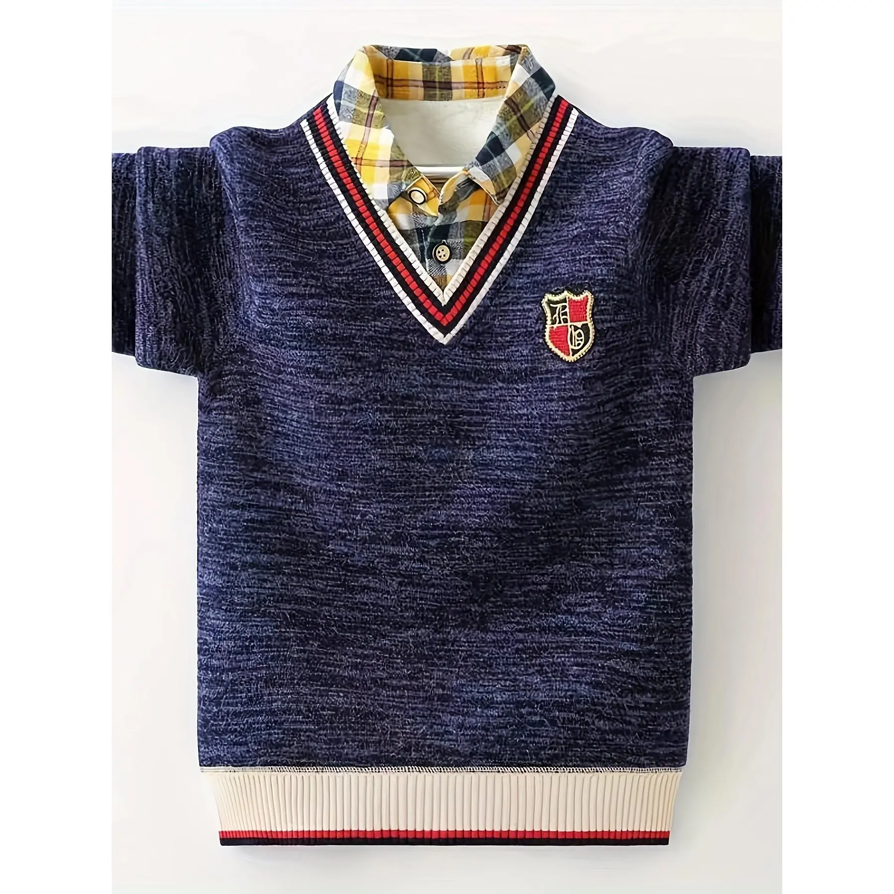 2024 Winter New Style 2-in-1 -Lined Thickened Pullover Knit Sweater for Boys, Fashionable and Stylish