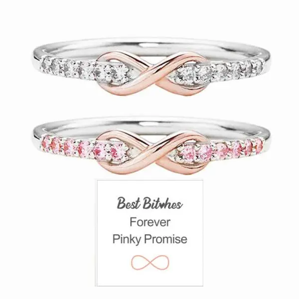 925 Sterling Silver Linked Mother-Daughter Knot Rings Set with Pink AAA Cubic Zirconia, Women/Girls Valentine’s Gift Fashion Jewelry Band, Linked Set, Accessories For Women, Gifts For Girlfriend