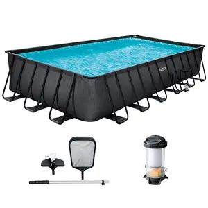 Funsicle 24 Ft Oasis Designer Lap Above Ground Pool w/ Pump, Dark Chevron Rattan