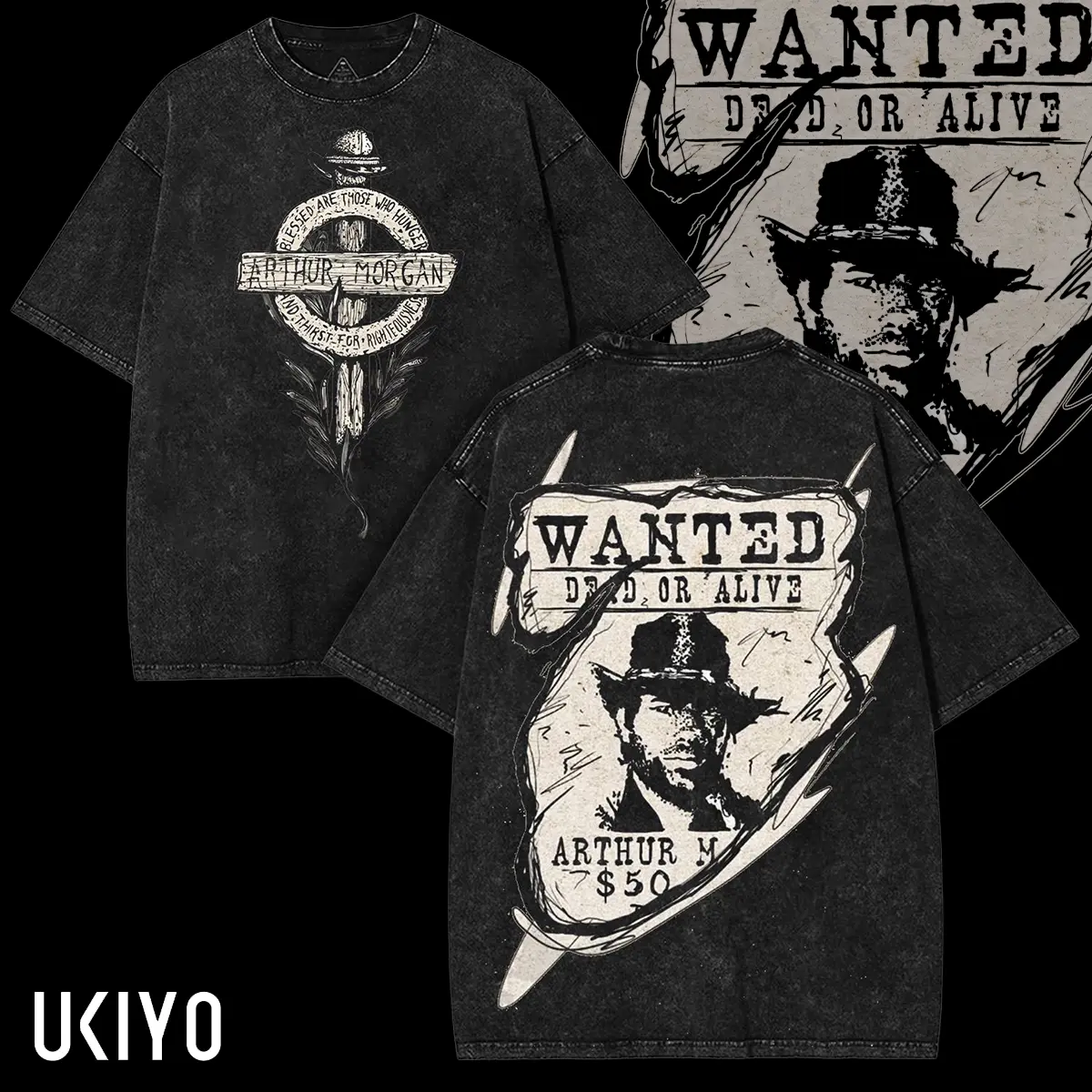 Arthur Morgan Wanted Poster Red Dead Redemption Game Washed Tshirt 2 Sided Cotton unisex Black game men's graphic tees