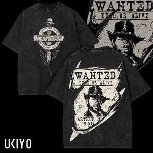 Arthur Morgan Wanted Poster Red Dead Redemption Game Washed Tshirt 2 Sided Cotton unisex Black game men's graphic tees