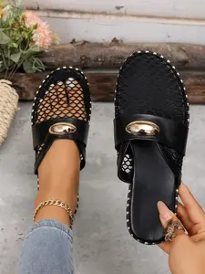 New Summer Women's Mesh Breathable Flat Sandals, Casual Outdoor Slip-On Shoes, Comfortable Lightweight Design, Perfect for Daily Wear, Casual Beach Shoes