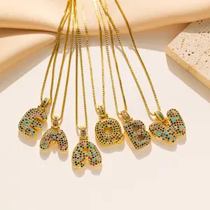 Simple partry wear Initial Letter Necklace Micro Zirconia 26 Alphabet Pendant Necklace Dazzing Sparkle Fashion Design girlfriend gift