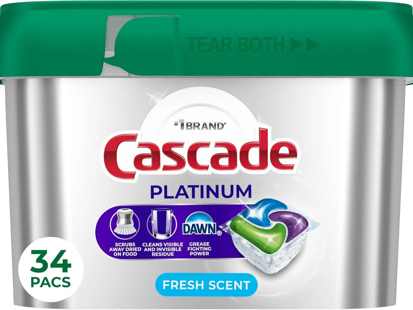 Cascade Platinum Dishwasher Pods - Fresh Scent Home Kitchen Dishwasher Detergent Soap, 34 Count