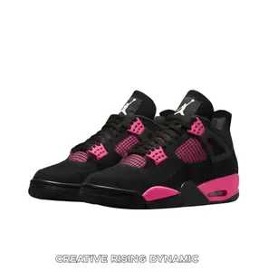 Black and Pink Color-Block High-Top Sneakers with Black Suede Upper, Bright Pink Mesh and Sole Accents, and Visible Heel Air Unit