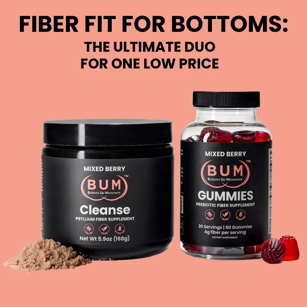 BUM Prebiotic Fiber Gummies &  Psyllium Powder Cleanse Bundle for Gut Health Regularity Bloating Relief & Bottom Prep Confidence  Edible Dietary Supplements for Optimum Bathroom Routine Healthcare Fitness