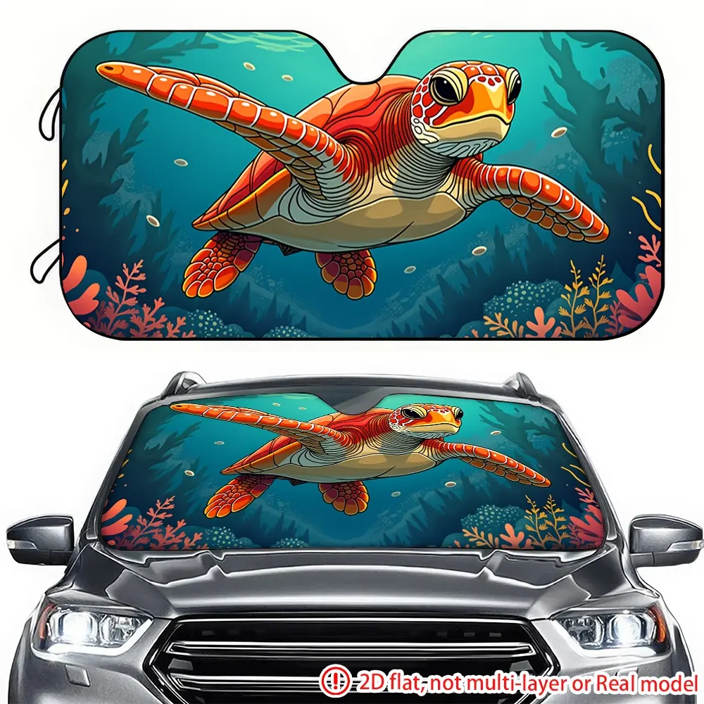 1pc cartoon underwater red sea turtle car sun visor 2D high-definition printing, car sun visor effectively blocks sunlight, suitable for SUV, General Motors, RV front windshield decoration, Sunshade For Car Windshield, Car Sunshades For Windshield